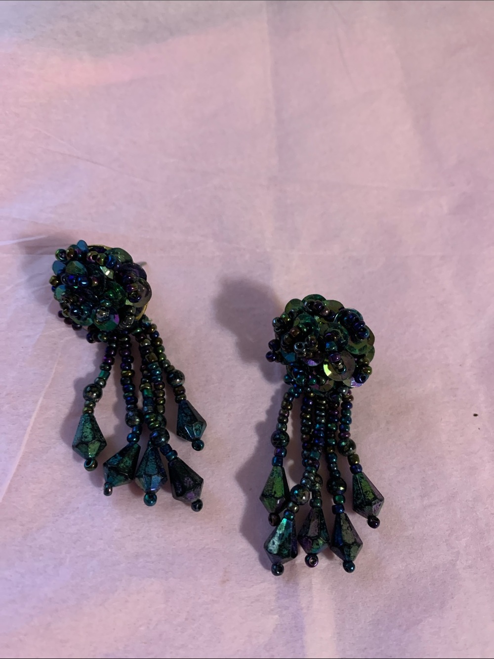Beaded Drop Earrings in Iridescent Green